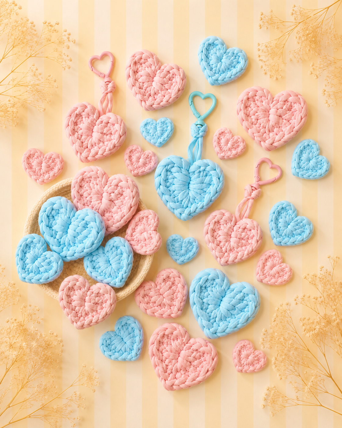 Corazones artesanales creados por la comunidad Tulys Hugs